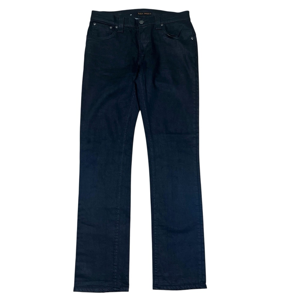Nudie Thin Finn Jeans Mens 31x32 (Fits 31x31) Back 2 Black Organic Denim Italy